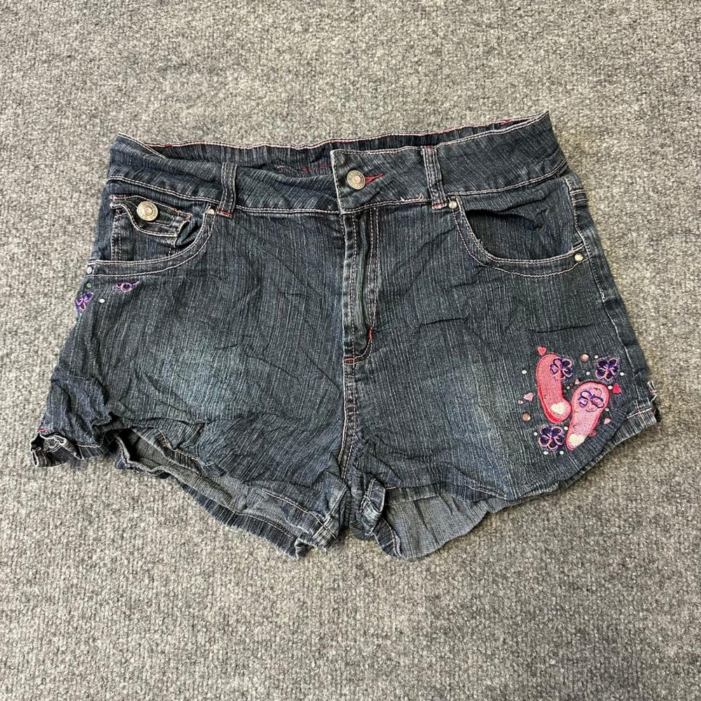 Faded Glory Denim Shorts Womens 14.5 Blue Ramie Cotton Embroidered Y2K Summer